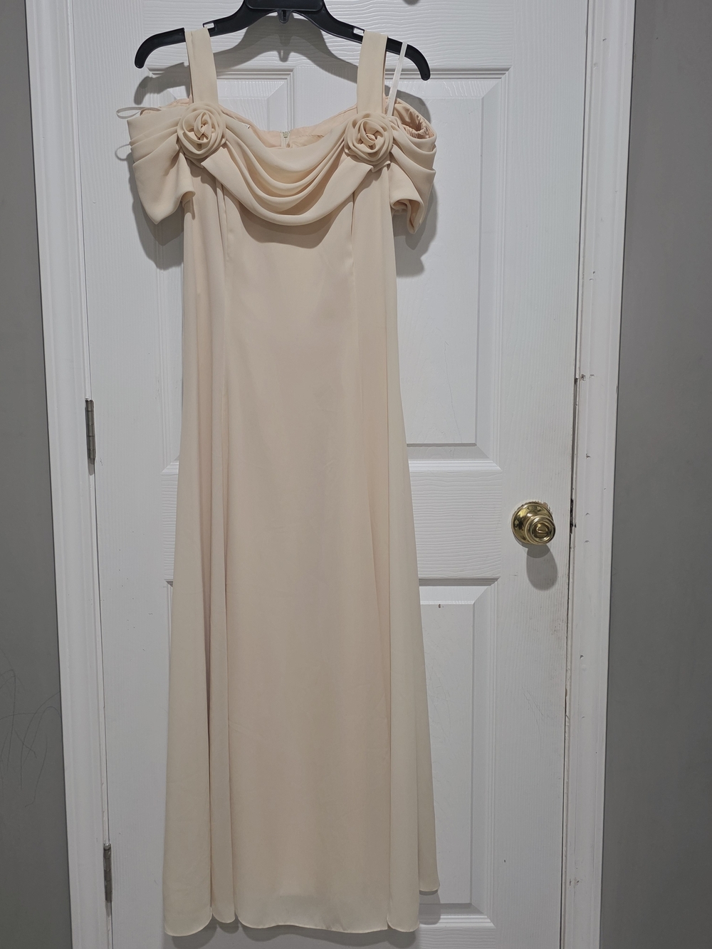 Scott McClintock Pale Peach Off-Shoulder Rosette Maxi Dress